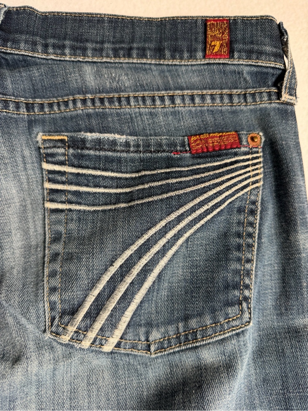 7 For All Mankind Dojo Jeans 29 Low Rise Flare Wide Leg Y2K Medium Wash - Picture 9 of 14